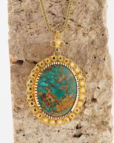 Persian turquoise gold necklace-Aragems