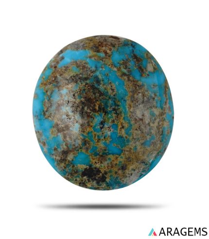 Oval Iranian Turquoise Cabochon with Brown Matrix-T12 | Aragems