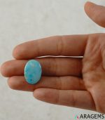 Natural Iranian Turquoise Cabochon on the hand-T3 – blue Turquoise | Aragems
