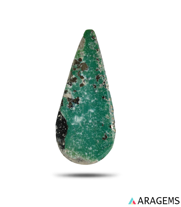 Natural Green Iranian Turquoise with Pyrite Inclusions – T4-Aragems