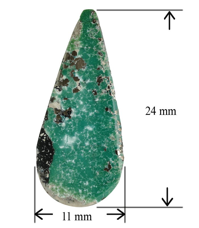 Natural Green Iranian Turquoise with Pyrite Inclusions – 11×24 mm Cabochon – T4-Aragems