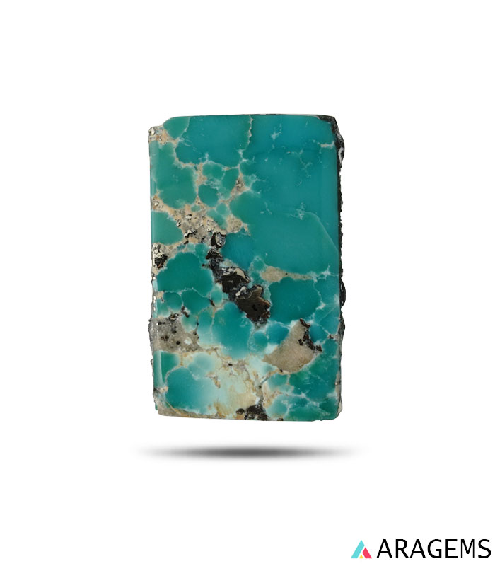 blue-green Iranian turquoise showing pyrite inclusions and natural matrix pattern-T6-Aragems