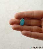 Blue Persian turquoise cabochon shown on hand to display real-life size and natural texture-T7 | Aragems