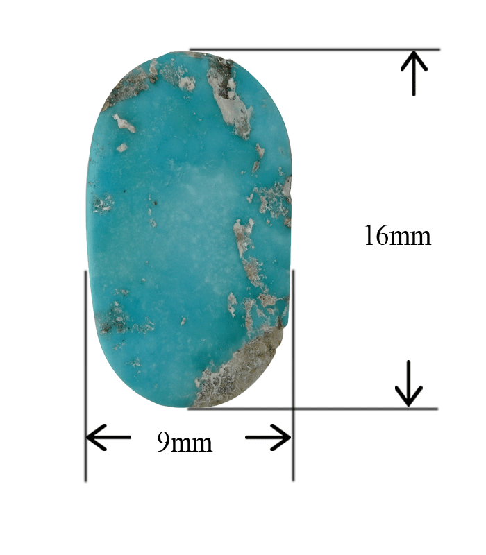 Front view of Persian turquoise cabochon with 16×9 mm size measurement.T7 | Aragems