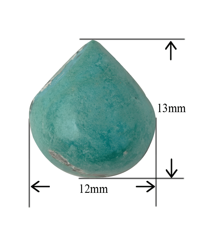 Persian turquoise cabochon with millimeter size reference visible for scale and measurement.