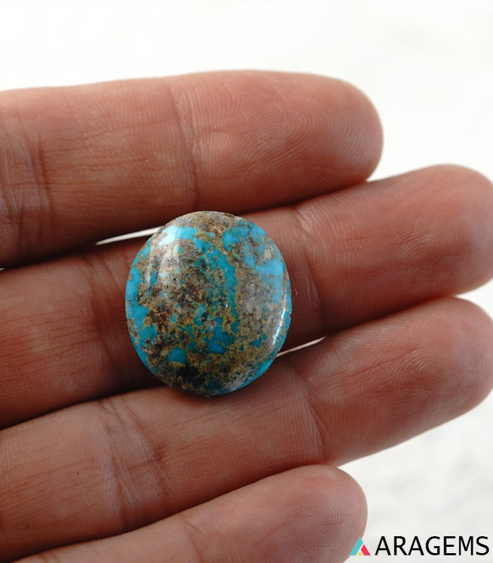 Oval Iranian Turquoise Cabochon with Brown Matrix-T12
