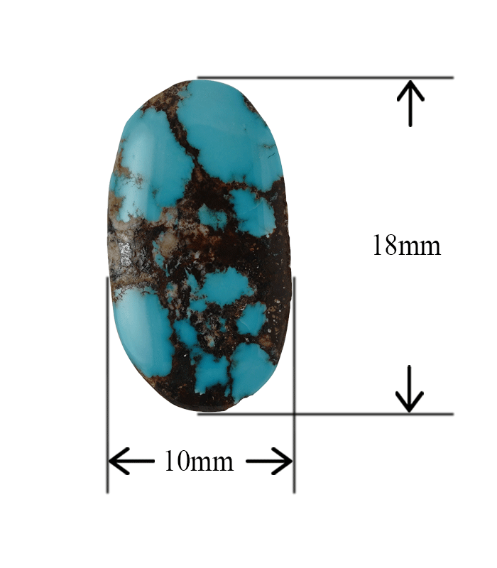 blue Persian turquoise cabochon with 10×18 mm size measurement.