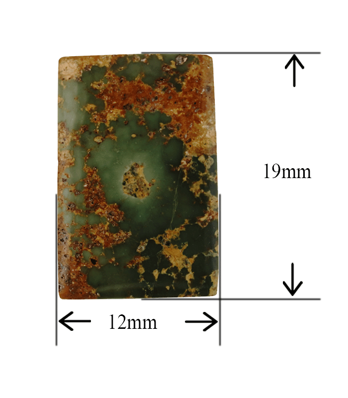 Iranian turquoise cabochon shown on hand to display real-life size and green tone.T18 | Aragems