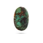 green Neyshabur Persian turquoise cabochon showing black and golden matrix patterns.t19