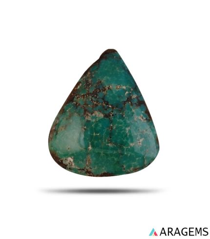green Iranian turquoise cabochon with natural dark matrix.