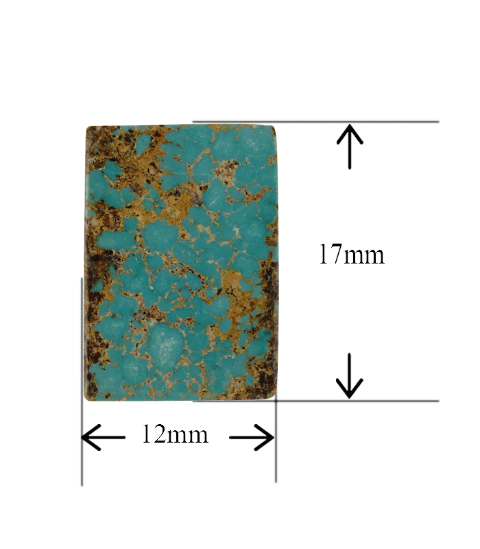 Front view of rectangular Iranian turquoise with 12×17 mm size measurement.