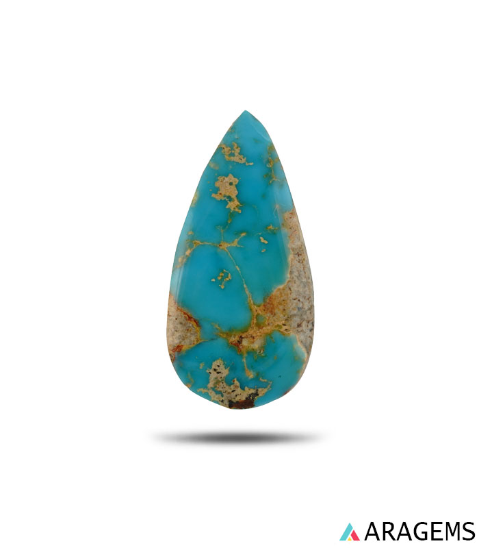 Iranian turquoise cabochon showing vivid blue color and golden matrix.T23-Aragems