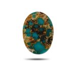 Front View of natural Persian turquoise cabochon showing blue-green color with golden-brown matrix pattern.t24