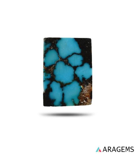 blue Persian turquoise cabochon with bold black spiderweb matrixt25-Aragems