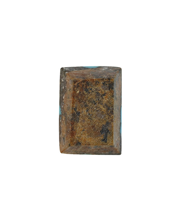 Back view of natural Persian turquoise showing raw brown host-rock texture.t25-Aragems