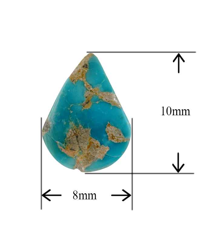 Front view of blue Iranian turquoise showing size measurement in millimeters.t26-Aragems