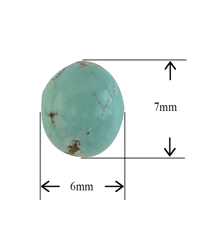 Front view of green Persian turquoise showing size measurement in millimeters.T27-Aragems