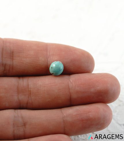 Front view of green Persian turquoise showing size measurement in millimeters.T27-Aragems