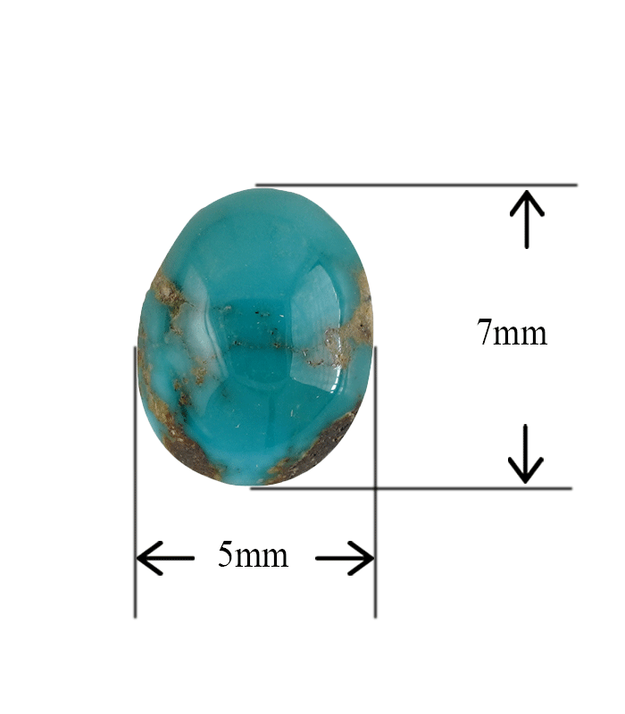 Front view of Iranian turquoise cabochon with 5×7 mm size measurement.T28 | Aragems