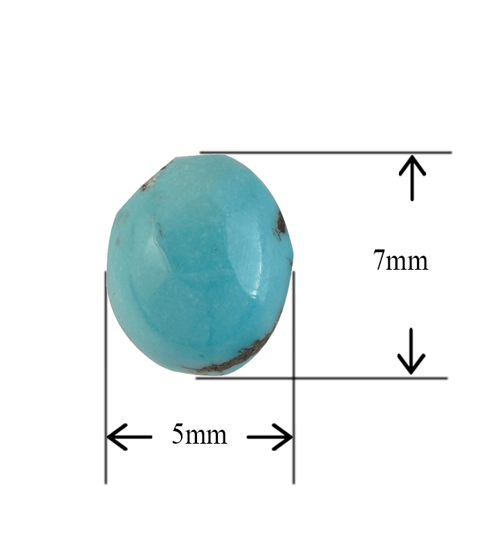 Front view of Iranian turquoise cabochon with 5×7 mm size measurement.T29 | Aragems