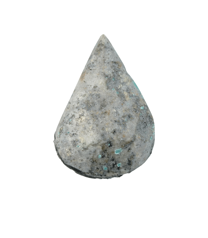 Back view of untreated Persian turquoise with natural host rock texture and mineral speckling.T30