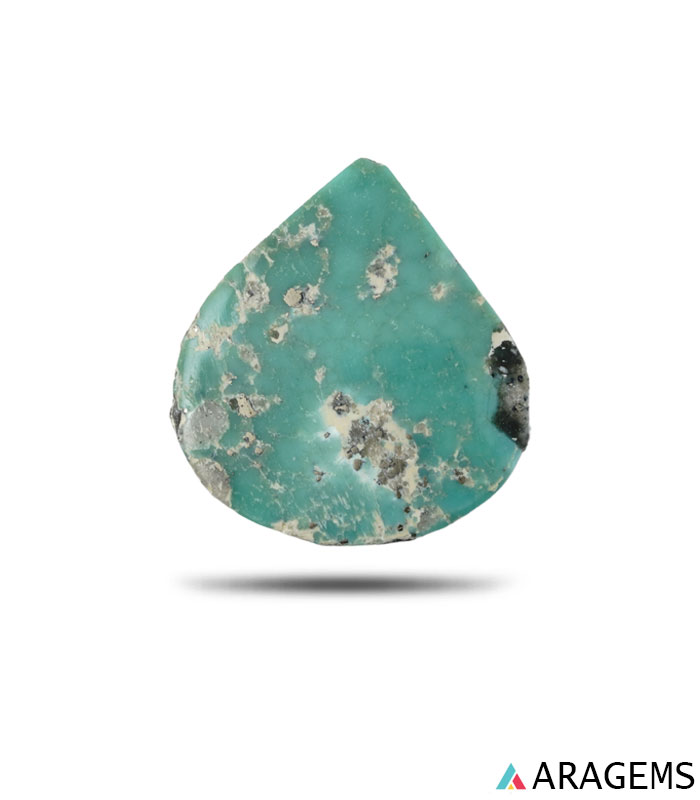 natural Iranian turquoise cabochon showing soft blue-green color and light mineral matrix.T31