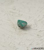 Perspective view of pear-shaped Iranian turquoise cabochon highlighting dome polish and 5 mm thickness.t31
