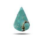 natural Persian turquoise cabochon showing green-blue color with organic brown mineral matrix pattern.t32