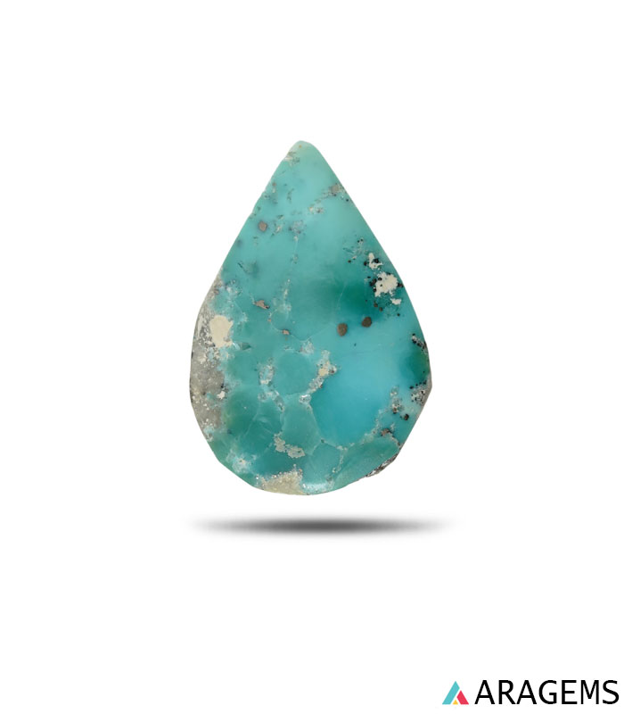 natural Iranian turquoise from Kerman mine showing blue-green color with scattered mineral matrix inclusions.T33