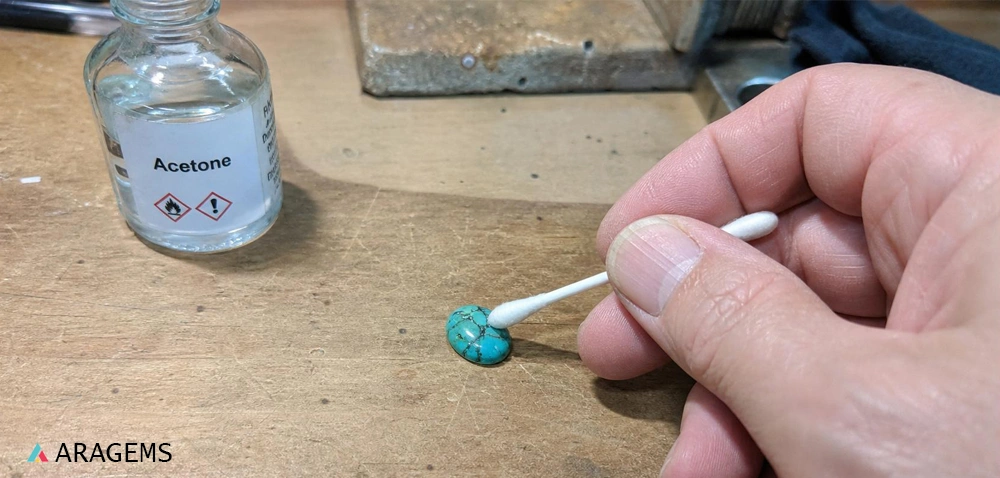 Acetone test on blue-green turquoise | Aragems