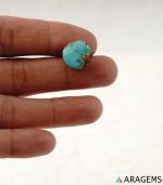 Natural Kerman turquoise green cabochon with visible brown host-rock matrix pattern - T36