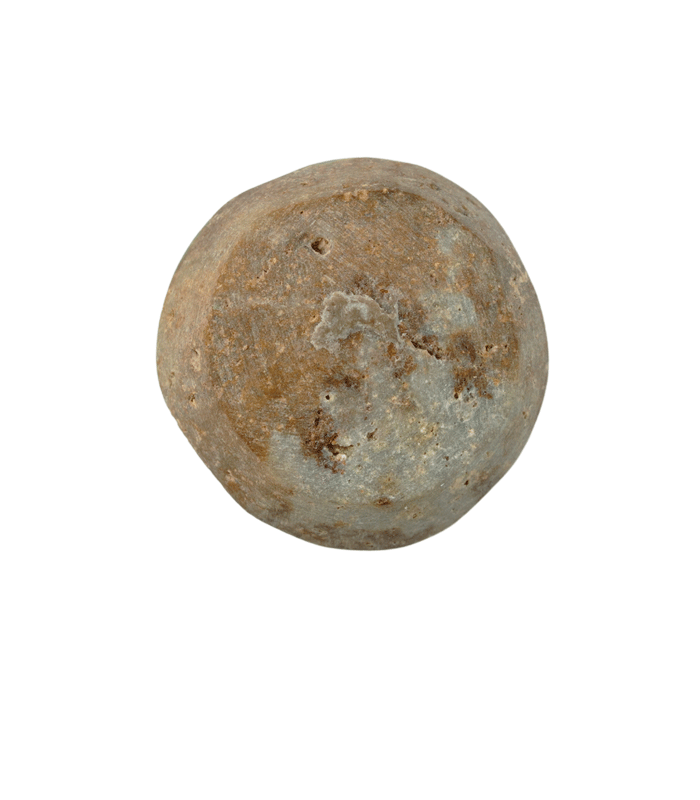 Untreated back detail of Kerman turquoise cabochon on transparent background showing brown host-rock texture - T36