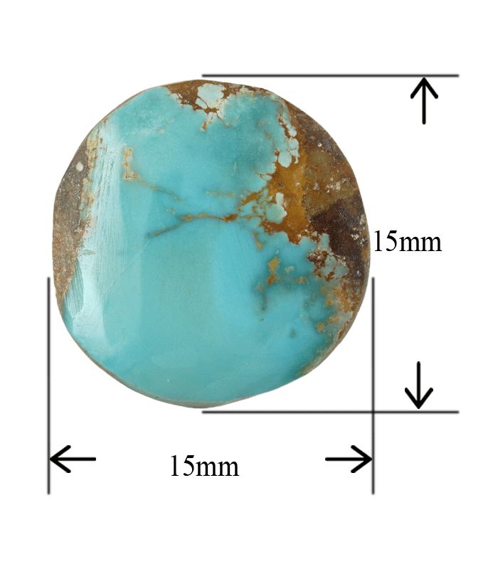 Natural Kerman turquoise cabochon front detail on transparent background showing green color and brown matrix - T36