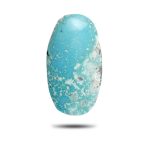 Natural Kerman turquoise blue oval cabochon with white mineral matrix, front view - T37