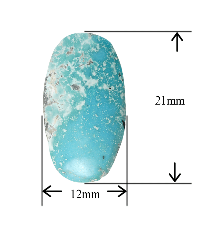 Natural Kerman turquoise cabochon with dimension reference, 12 x 21 mm oval cabochon - T37