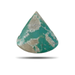 Natural Kerman turquoise green teardrop cabochon with gray matrix, front view - T38