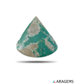 Natural Kerman turquoise green teardrop cabochon with gray matrix, front view - T38
