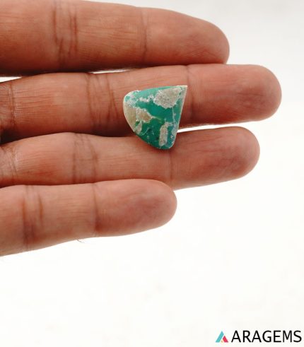 Natural Kerman turquoise cabochon shown for scale, green color with gray matrix - T38