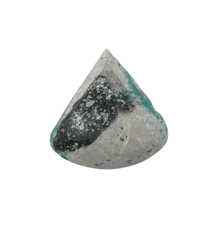 Natural Kerman turquoise cabochon detail on transparent background showing high dome and gray matrix - T38
