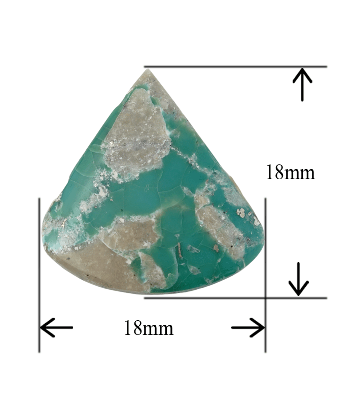 Natural Kerman turquoise cabochon with dimension reference, 18 x 18 mm teardrop cabochon - T38