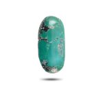 Natural Kerman turquoise green oval cabochon with speckled matrix, front view - T39