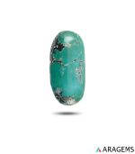 Natural Kerman turquoise green oval cabochon with speckled matrix, front view - T39