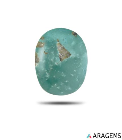 Natural Kerman turquoise green oval cabochon, front view - T40