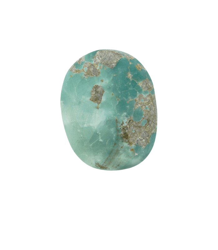 Natural Kerman turquoise oval cabochon detail on transparent background - T40