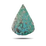 Natural Kerman turquoise green teardrop cabochon with pyrite matrix, front view - T41