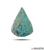 Natural Kerman turquoise green teardrop cabochon with pyrite matrix, front view - T41