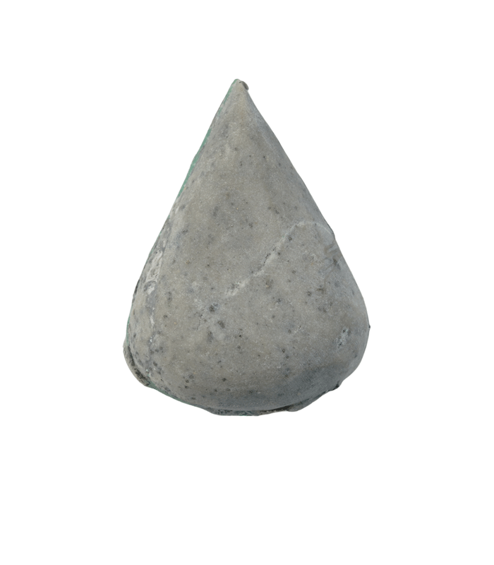 Natural Kerman turquoise teardrop cabochon detail on transparent background showing pyrite matrix - T41