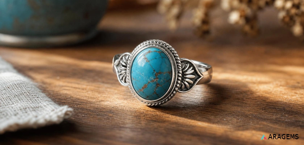 Silver ring set with a natural turquoise stone