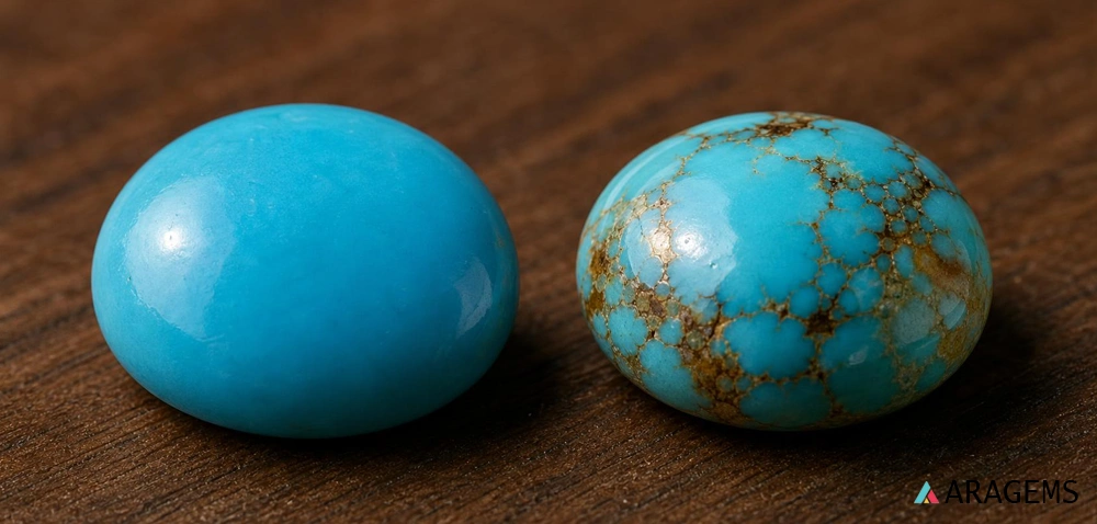 Ajami versus Shajar Persian turquoise cabochons compared