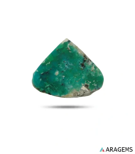 Natural green Persian turquoise triangular cabochon from Kerman, front view - T45